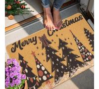 Christmas Welcome Doormat for Winter Outdoor - Snowflake Pine Tree Artificial-Coir Door Mat with Backing Anti-Slip Holiday Home Decor