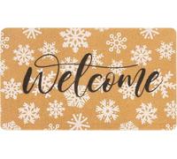 Christmas Welcome Doormat for Winter Outdoor - Snowflake Pine Tree Artificial-Coir Door Mat with Backing Anti-Slip Holiday Home Decor