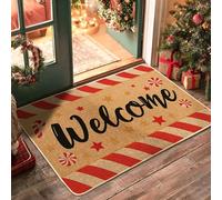 Christmas Welcome Doormat, Red Candy Cane Entrance Decor Indoor Outdoor Non-Slip Waterproof Easy to Clean 29"x17"