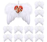 Christmas White Angel Wings Ornament Hanging, Feather Hanging with Sublimation Blanks Heart Ornaments for DIY Christmas Tree Crafts Angel Wings Memorial Gifts Xmas Party Decor, 12pcs