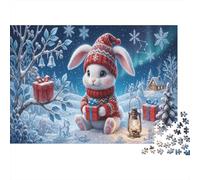 Christmas White Bunny Classic 1000 Pc Rigid Cardboard Jigsaw Aurora Snow Scene for Seniors Leisure Time Rainy Day Fun Must-Have Puzzle Lovers 52x38cm/1000pcs