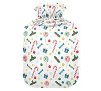 Christmas White Candy Canes Gifts Holly Hot Water Bottle with Soft Cover, 1L Hot Compresses for The Body for Hand Feet Warmer