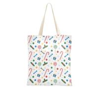 Christmas White Candy Canes Gifts Holly Tote Bags with Pockets Casual Cloth Bag for Women