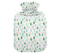 Christmas White Colorful Trees Dots Hot Water Bottles with Soft Cover, 1L Warmer Bag for Period Cramps