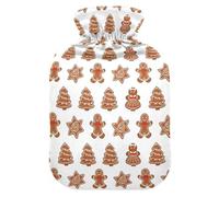 Christmas White Gingerbread Cookies Cute Hot Water Bottle with Soft Cover, 1L Warm Compress for Menstrual Cramps