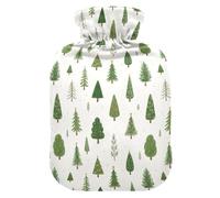 Christmas White Green Hand-Drawn Trees Hot Bottle Water Bag with Soft Cover, 1L Hot Compresses for The Body for Menstrual Cramps