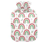 Christmas White Rainbow Holly Snowflakes Hot Water Bottle with Soft Cover, 1L Warm Compress for Period Cramps