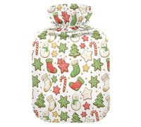 Christmas White Red Green Cookie Snowman Hot-Water Bottle with Soft Cover, 1L Warmer Bag for Hand Feet Warmer