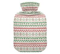 Christmas White Red Green Knit Patterns Cute Hot Water Bottle with Soft Cover, 1L Hot Compress for Tummy Warmer