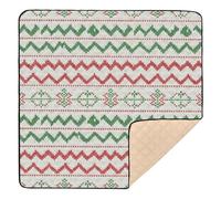 Christmas White Red Green Knit Patterns Large Non-Slip Baby Playmat for Indoor Outdoor Cozy Breathable Activity Gym Mat for Baby Toddler Infant, 50'' x 50''