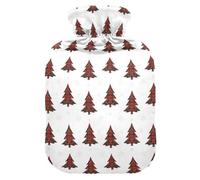 Christmas White Red Green Plaid Trees Cute Hot Water Bottle with Soft Cover, 1L Water Bags for Neck and Shoulder Pain Relief