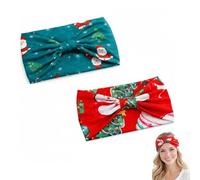 Christmas Wide Headbands, 2-Pack, Teal and Red Festive Printed Designs | Gathered bow-style centres, helps hold hair away from the face, for seasonal gatherings, themed events and Christmas outfits