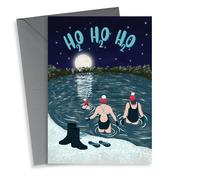 Christmas wild swimming with friends at night in the snow card