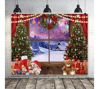Christmas Window Backdrop 10x8ft Winter Snow Night Photography Backdrop Christmas Tree Background Xmas Holiday Party Decorations Banner for Portrait New Year Photo Banner