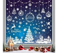 Christmas Window Clings, 244pcs Reusable Double Sided Xmas Snowflake Window Clings, Most Popular Christmas Decorations for Christmas Party New Year Supplies