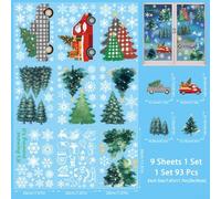Christmas Window Clings 9PC Set with Electrostatic Adhesion Featuring Snowflakes Reindeer Trees and Bells Suitable for Decorating Homes Cafes and Stores (C)