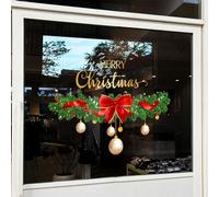 Christmas Window Clings Double Sided, Merry Christmas Wreath Static Sticker for Glass Doors & Windows, 17.7x23.6 inch Large Cartoon Wall Decal for Room Holiday Decor