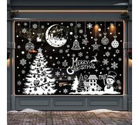Christmas Window Clings Stickers, 202PCS Christmas Tree Snowman House Snowflake Window Decals, White Winter Xmas Window Decorations for Home Party Shop Glass Window, Large Size,Reusable,Self Adhesive
