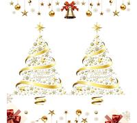 Christmas Window Clings | Waterproof Golden Christmas Tree Door Clings,Static Window Stickers for Decorations,for Bathrooms Kitchens Bedrooms Nursery Classroom School Living Room