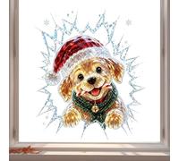 Christmas Window Clings with Dog Design Removable for Glass Decor