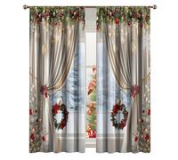 Christmas Window Curtains - 176G Festive Curtains, Christmas Decorative Panels, Winter Theme Covers | Privacy Insulating Coverings for Living Rooms, Bedrooms, Cottages, Cabins, Chal