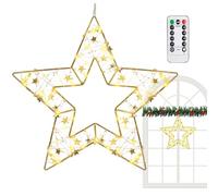 Christmas Window Decoration Lighting - Star LED String Lights with Timer, 8 Memory Modes, Hand Wound Copper Wire | Indoor Outdoor Home Living Room Front Door Holiday Party Win