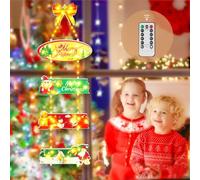 Christmas Window Decoration Lights, Luckits Christmas Tree Hanging Ornament Lights with Timer Remote 8 Flashing Modes Decor Santa Claus Decor Lights Star Snowman Lights Decoration for Door Home Party