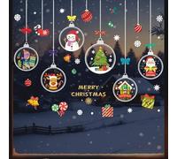 Christmas Window Decorations, Festive Baubles and Ornaments Wall Stickers Set, 29.5 x 19.8cm, Snowman Reindeer Santa Design, 4 Sheets