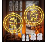 Christmas Window Lights 2 Pack 80 LED Reindeer Christmas Hanging Lights Battery Operated, 8 Modes Christmas Decorations Lights with Timer, Waterproof Christmas Lights Indoor Outdoor Xmas Party Deco