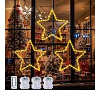 Christmas Window Lights, 3 Pack Christmas Star Window Light Battery Operated with Remote, 8 Modes 40LED Xmas Window Lights Hanging for Christma Decoration, Xmas, Wedding, Party, Indoor, Warm White