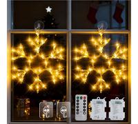Christmas Window Lights Battery Operated 33CM, 2 Pack 60 LED Snowflake Christmas Lights with 8 Mode, Remote, Timer, Adjustable Brightness,Warm Window Light for Indoor Outdoor Xmas Party Decorations
