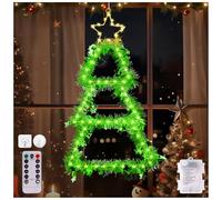 Christmas Window Lights, Christmas Tree Window Lights Battery Powered, 8 Modes Christmas Lights Indoor Outdoor with Timer, Remote Control Window Hanging Christmas Lights for Window Wall Xmas Tree