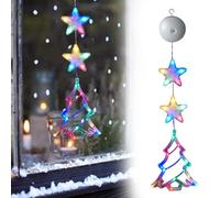 Christmas Window Lights Decorations with Timer, Battery Powered Christmas Hanging Multicolor String Lighted Tree Bell Star Shaped LED Sucker for Xmas Window Fireplace Indoor Decor