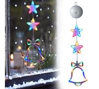 Christmas Window Lights Decorations with Timer, Battery Powered Christmas Hanging Multicolor String Lighted Tree Bell Star Shaped LED Sucker for Xmas Window Fireplace Indoor Decor