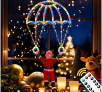 Christmas Window Lights, RGB Cute Santa Parachute Hanging Light with Remote Control - Weatherproof for Indoor & Outdoor Window, Wall, Door | Festive Holiday Novelty Decorations, Colourful