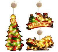 Christmas Window Lights with Suction Cup 3Pcs Christmas Tree Window Hanging Lights for Fireplace Door, No Battery, Hanging, Suction