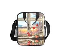 Christmas Window Print Clear Pvc Waterproof Tote Transparent See Through Lunch Handbag,Travel Toiletry Bag,Women Men Work Shopping