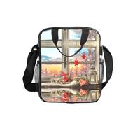 Christmas Window Print Clear Pvc Waterproof Tote Transparent See Through Lunch Handbag,Travel Toiletry Bag,Women Men Work Shopping