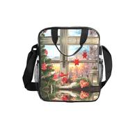 Christmas Window Print Clear Pvc Waterproof Tote Transparent See Through Lunch Handbag,Travel Toiletry Bag,Women Men Work Shopping