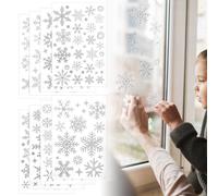 Christmas Window Snowflake Stickers, OIHCAZ 204pcs Glitter Silver Snowflakes Stickers, Reusable Window Clings Snow Decorations for Xmas Holiday Party Display