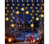 Christmas Window Stars Lights,85 Leds Curtain Lights Battery Operated with Timer and 8 Modes,10 Hooks,IP65 Waterproof Twinkle String Lights for Christmas Decorations Outdoor Indoor, Wedding, Party