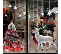 Christmas Window Sticker Xmas Walls Decal DIY PVC Clings Set Merry Christmas with Snowflake Window Decals for Christmas Shop Home Wall Window Door Decoration (Christmas Window Stickers for Reindeer)
