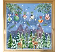 Christmas Window Stickers, 173 PCS Reusable Static Clings, Double-Sided Reindeer Snowflake Forest Design, Large Glass Decorations for Indoor Home Bedroom Shop Office, Winter Xmas Display