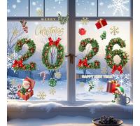 Christmas Window Stickers 2026, Static Cling Decals with Bells, Snowflakes & Pine Needles, Christmas Window Decorations for Indoor/Outdoor Glass & Mirrors