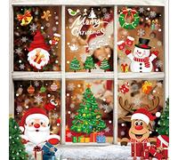 Christmas Window Stickers 245PCS, Christmas Decals for Glass Reusable Double Sided Self Adhesive Window Decorations Santa Claus, Moose, Snowman,Dwarfs,Xmas Tree and Snowflakes Window Clings, 9Sheet