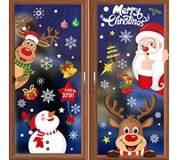 Christmas Window Stickers 256PCS, Christmas Decals for Glass Reusable Double Sided Self Adhesive Window Decorations Santa Claus, Moose, Snowman,Socks,Xmas Tree and Snowflakes Window Clings, 8Sheet