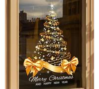 Christmas Window Stickers, 45X65CM Christmas Tree Window Stickers Large, Gold Christma-s Decorations Wi-ndow Sticker for Glass, Double Sided Large Christma-s Tree Wall Door Wi-ndow Clings Decals