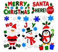 Christmas Window Stickers - 6 Sheets 25 x 14cm Reusable Gel Clings - Santa, Snowman, Penguin, Snowflakes, Merry Christmas & Santa Stop Here - Xmas Decorations for Windows, Glass & Mirrors