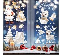 Christmas Window Stickers, 9 Sheets Christmas Window Clings 3D Christ-mas Decals for Glass Reusable Double Sided Windows Clings PVC Staic Xmas Stickers Removable Glass Decals for Xmas Decoration