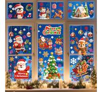 Christmas Window Stickers, 9 Sheets Christmas Window Clings Double-Sides Xmas Window Decal with Santa Snowman, Reusable Xmas Window Stickers Winter Snowflakes for Christmas Decoration Party Supplies